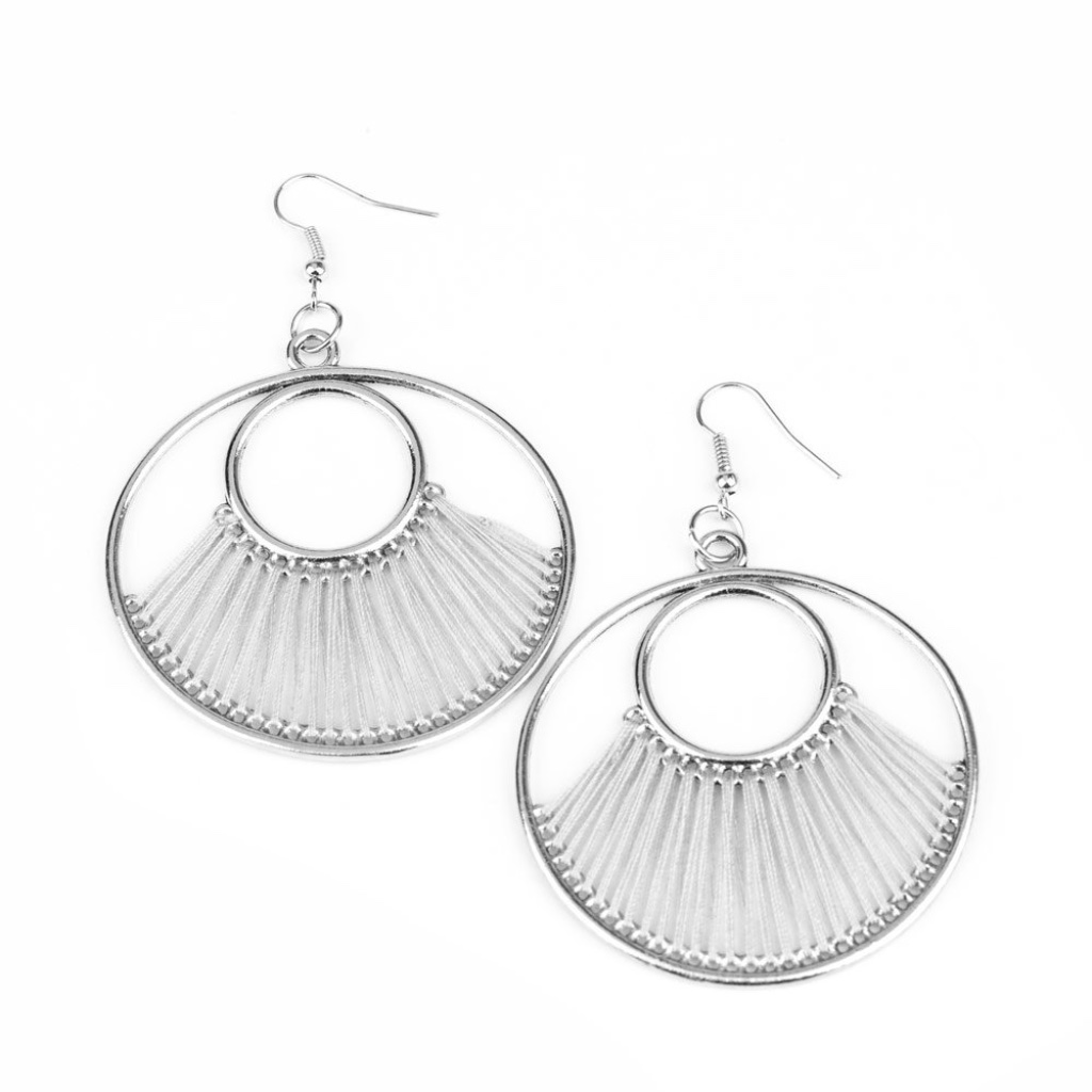 Silver Thread Circle Ring Dangle Earrings 10$